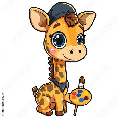 Vector sticker logo kawaii illustration of giraffe