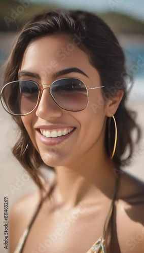 Young woman of Hispanic descent enjoying a sunny day at the beach awa photo