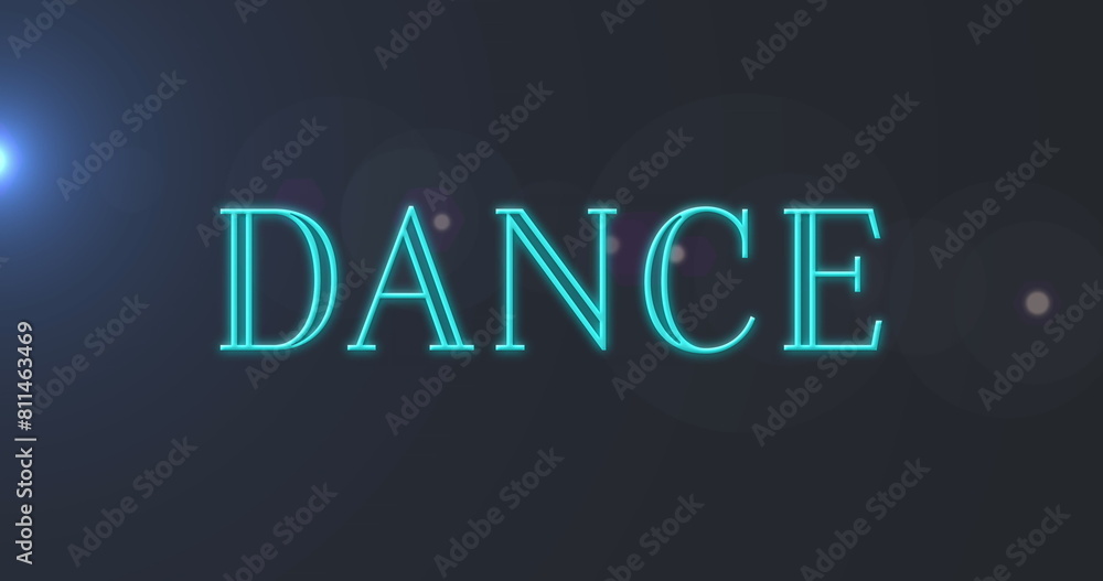 Image of dance text and light spots on black background Image of dance text and light spots on black background