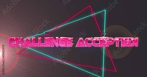Image of challenge accepted text and shapes over light spots on black background