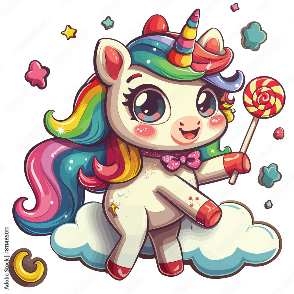 Naklejka premium Unicorn sticker, planner and scrapbook. Vector illustration