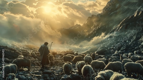 Conceptual representation of the parable of the lost sheep photo