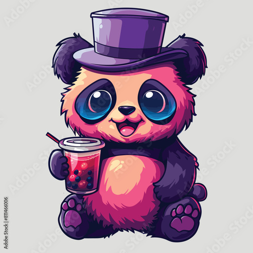 Panda sticker, planner and scrapbook. Vector illustration