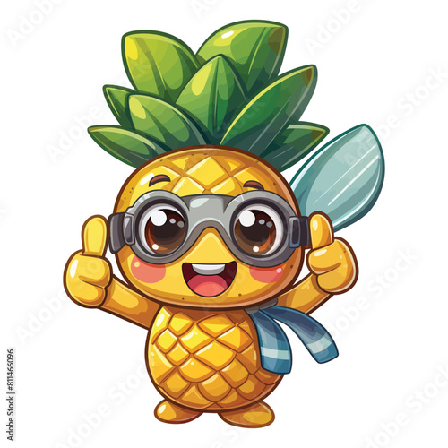 A cute cartoon owl holding flowers and fruits with a happy smile
