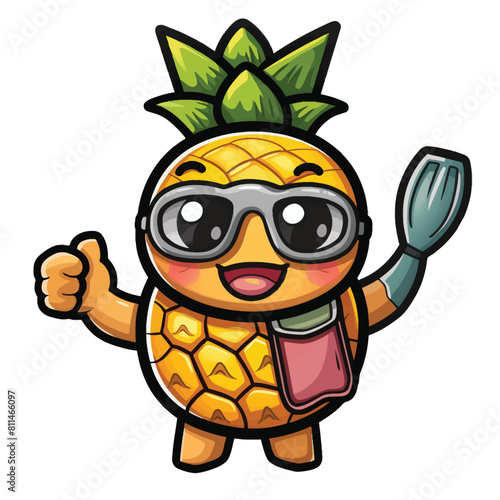 Funny cartoon with a sporty tortoise holding a baseball, standing next to a regular one