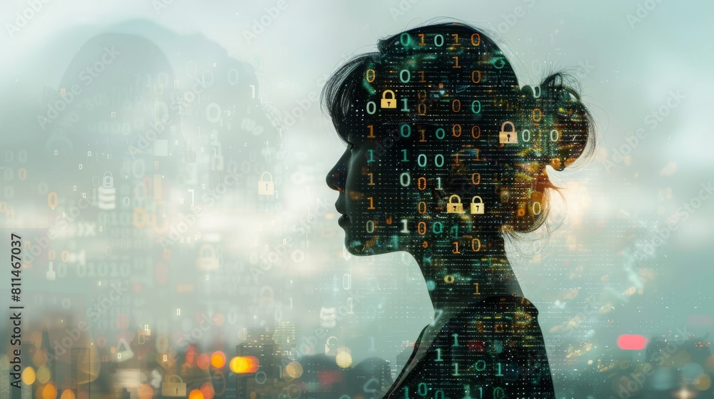 Artistic double exposure photo of a womans silhouette filled with ...