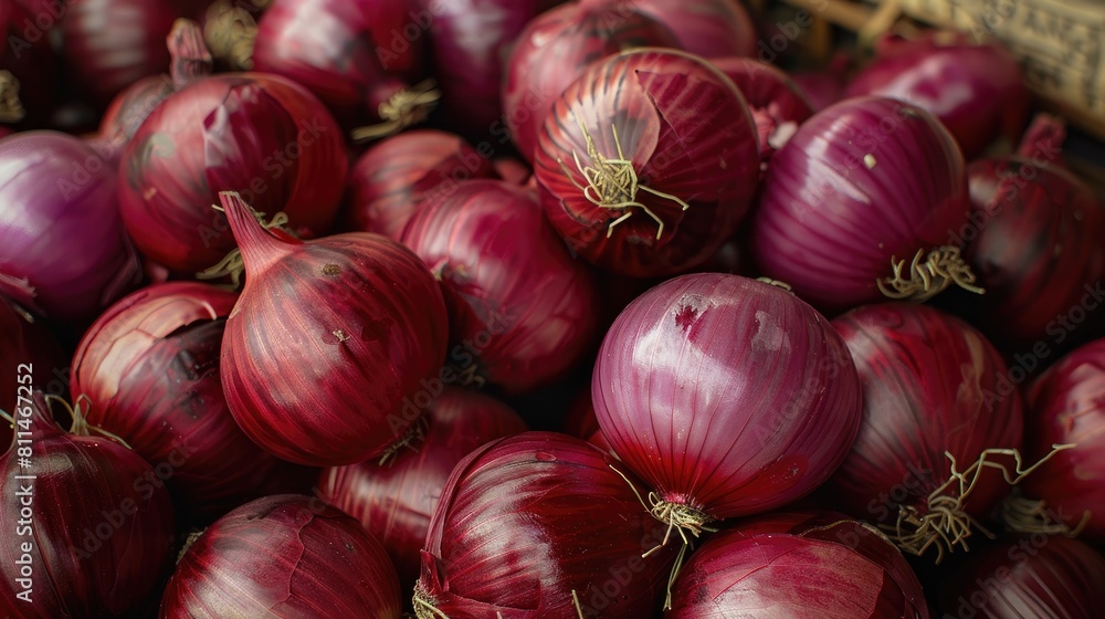 Fresh red onions available at the corner store A stack of red onions serves as a key ingredient in culinary dishes Fresh red onions available at the corner store A stack of red onions serves as a key ingredient in culinary dishes