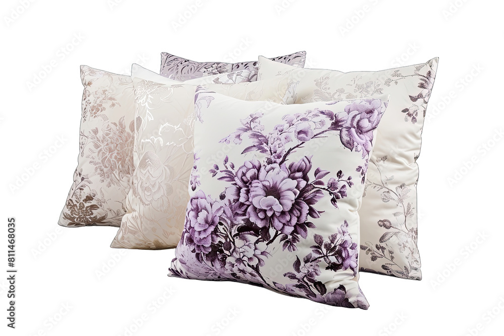 White And Light Purple Luxury Pillow With Floral Pattern Isolated On Transparent Background White And Light Purple Luxury Pillow With Floral Pattern Isolated On Transparent Background