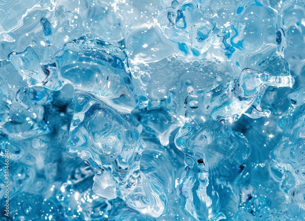 Water background, ice texture, blue color, high resolution photography.