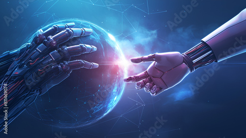 handshake with earth, Robot and human hands,  © Mushahid