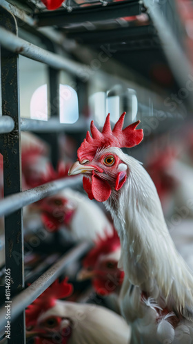 A series of genetically modified poultry in a vertical farm setup