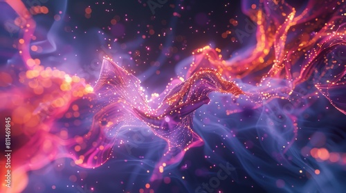 A breathtaking visualization of fluid data flow in generative art  with luminous shapes and lines gracefully cascading across the canvas in a mesmerizing display of connectivity and motion