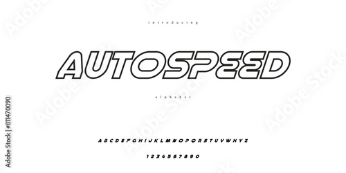 Automotive Fast Speed style font design, alphabet and numbers, vector illustration
