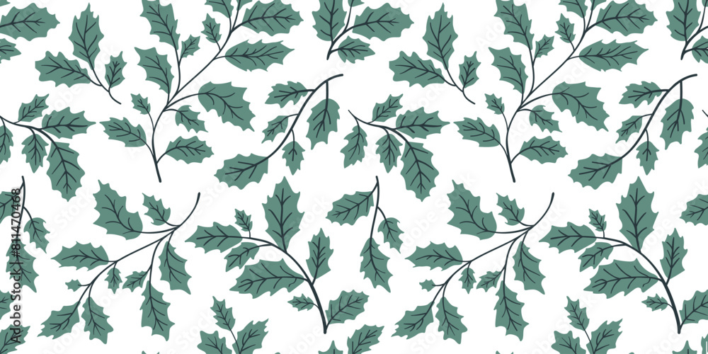 Holly seamless pattern for fabric, wallpaper, wrapping paper, Christmas decor