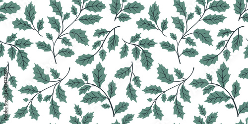 Holly seamless pattern for fabric, wallpaper, wrapping paper, Christmas decor