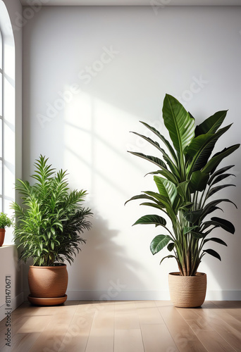 a copy space indoor interior blank wall with potted plant