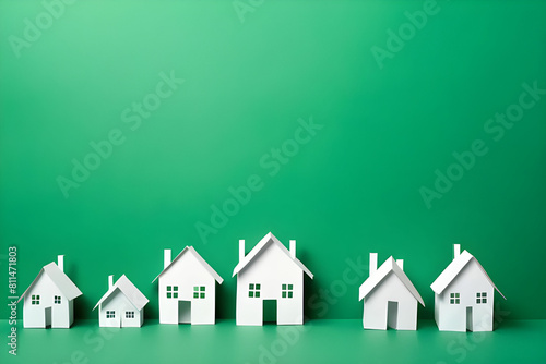 Paper houses on green background
