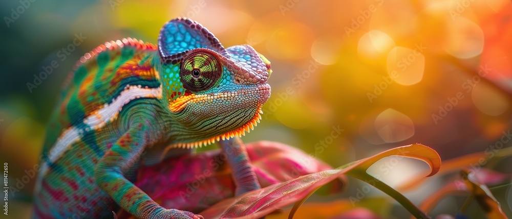 Witness the Chameleon's Mesmerizing Transformation as it Seamlessly Blends into a Vibrant Rainbow Backdrop, Embracing the Beauty and Resilience of Life in Ever-Changing Environments Witness the Chameleon's Mesmerizing Transformation as it Seamlessly Blends into a Vibrant Rainbow Backdrop, Embracing the Beauty and Resilience of Life in Ever-Changing Environments