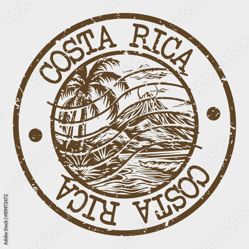Costa Rica, Stamp Postal. Silhouette Seal. Passport Round Design. Vector Icon. Design Retro Travel. National Symbol.	
