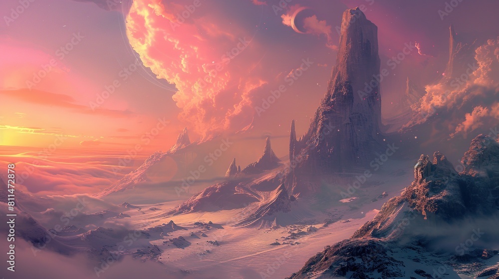 mesmerizing fantasy landscape that evokes a sense of mystery and magic. Generative Ai