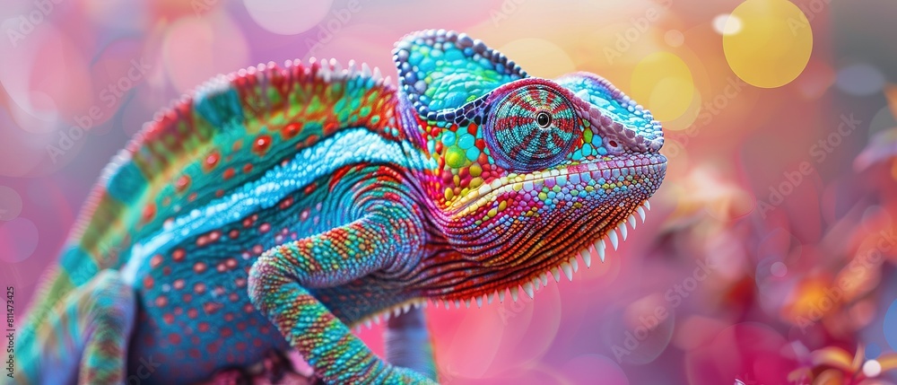 Witness the Chameleon's Mesmerizing Transformation as it Seamlessly Blends into a Vibrant Rainbow Backdrop, Embracing the Beauty and Resilience of Life in Ever-Changing Environments Witness the Chameleon's Mesmerizing Transformation as it Seamlessly Blends into a Vibrant Rainbow Backdrop, Embracing the Beauty and Resilience of Life in Ever-Changing Environments
