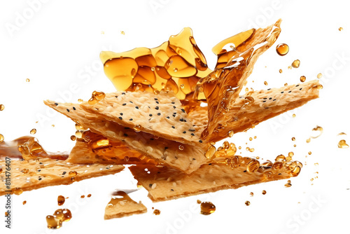 Crunchy matzah brittle breaks into sweet pieces., realistic portrait