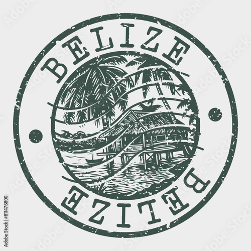 Belize, Stamp Postal. Silhouette Seal. Passport Round Design. Vector Icon. Design Retro Travel. National Symbol.	
