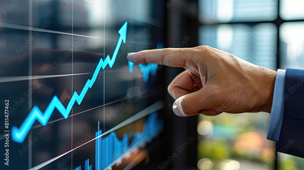 Business Hand Pointing at Screen Report. A hand in a suit gesturing towards a report on a screen Business Hand Pointing at Screen Report. A hand in a suit gesturing towards a report on a screen