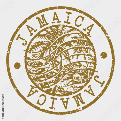 Jamaica, Stamp Postal. Silhouette Seal. Passport Round Design. Vector Icon. Design Retro Travel. National Symbol.	
