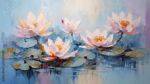 Thick brush strokes impressionistic flower lotus flowers background poster decorative painting 