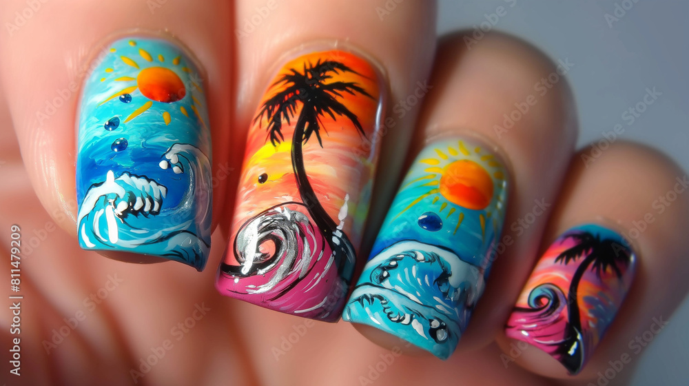 Artistic Tropical Themed Nail Art Design Artistic Tropical Themed Nail Art Design