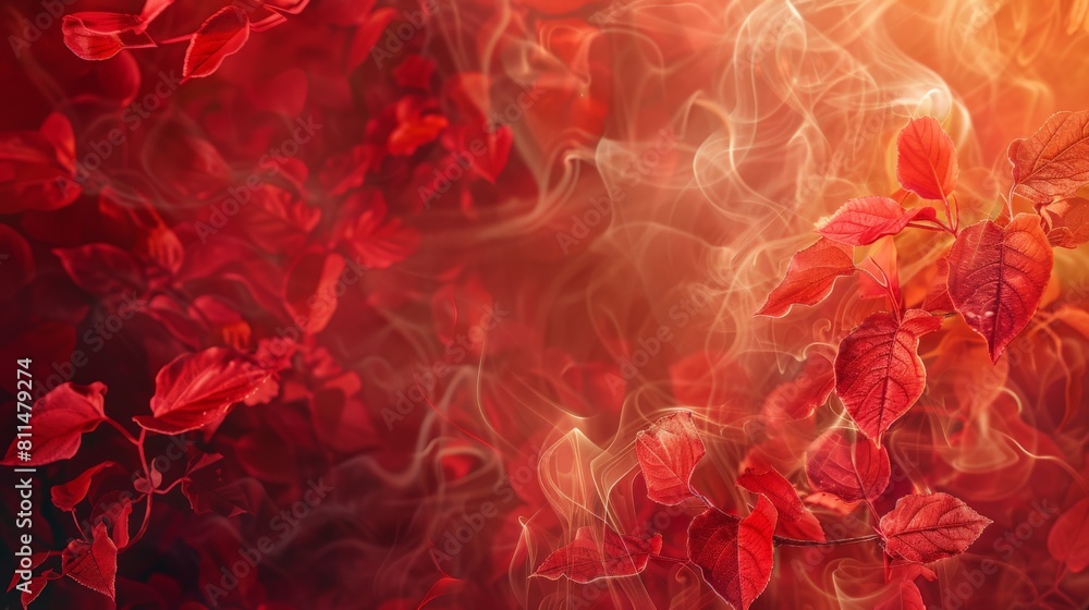 A mesmerizing Autumn background web design banner adorned with vibrant red autumn leaves and billowing color smoke A mesmerizing Autumn background web design banner adorned with vibrant red autumn leaves and billowing color smoke