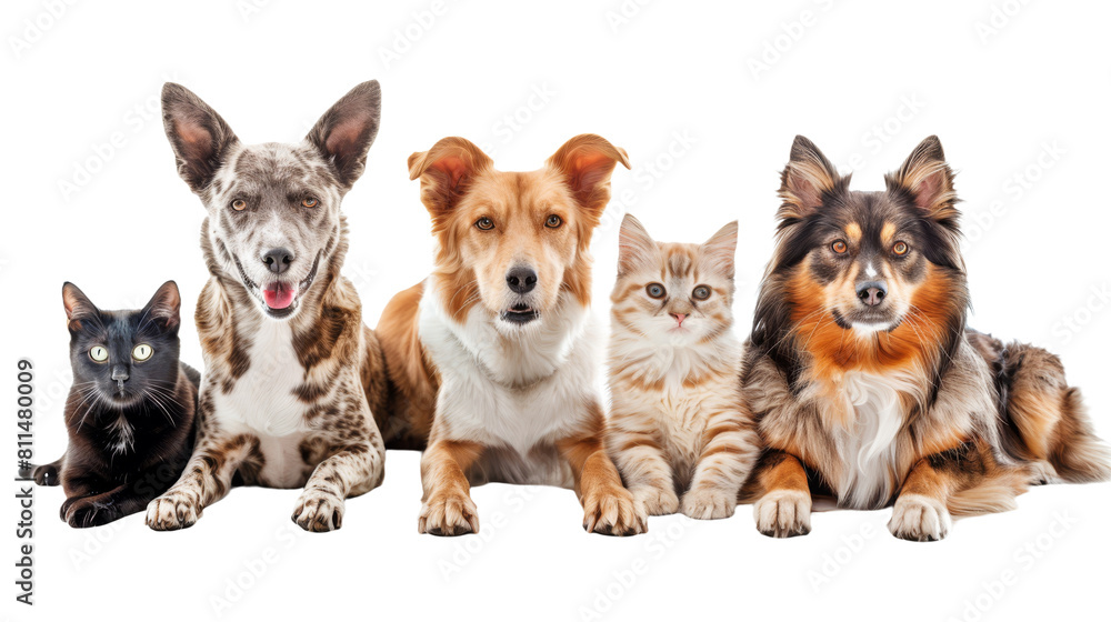 Group of cat and dog isolated on transparent background Group of cat and dog isolated on transparent background
