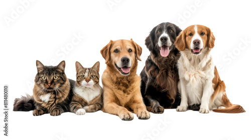 Group of cat and dog isolated on transparent background