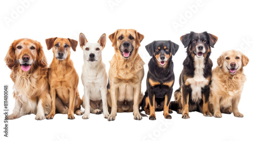 Group of dogs, happy dog isolated on transparent background