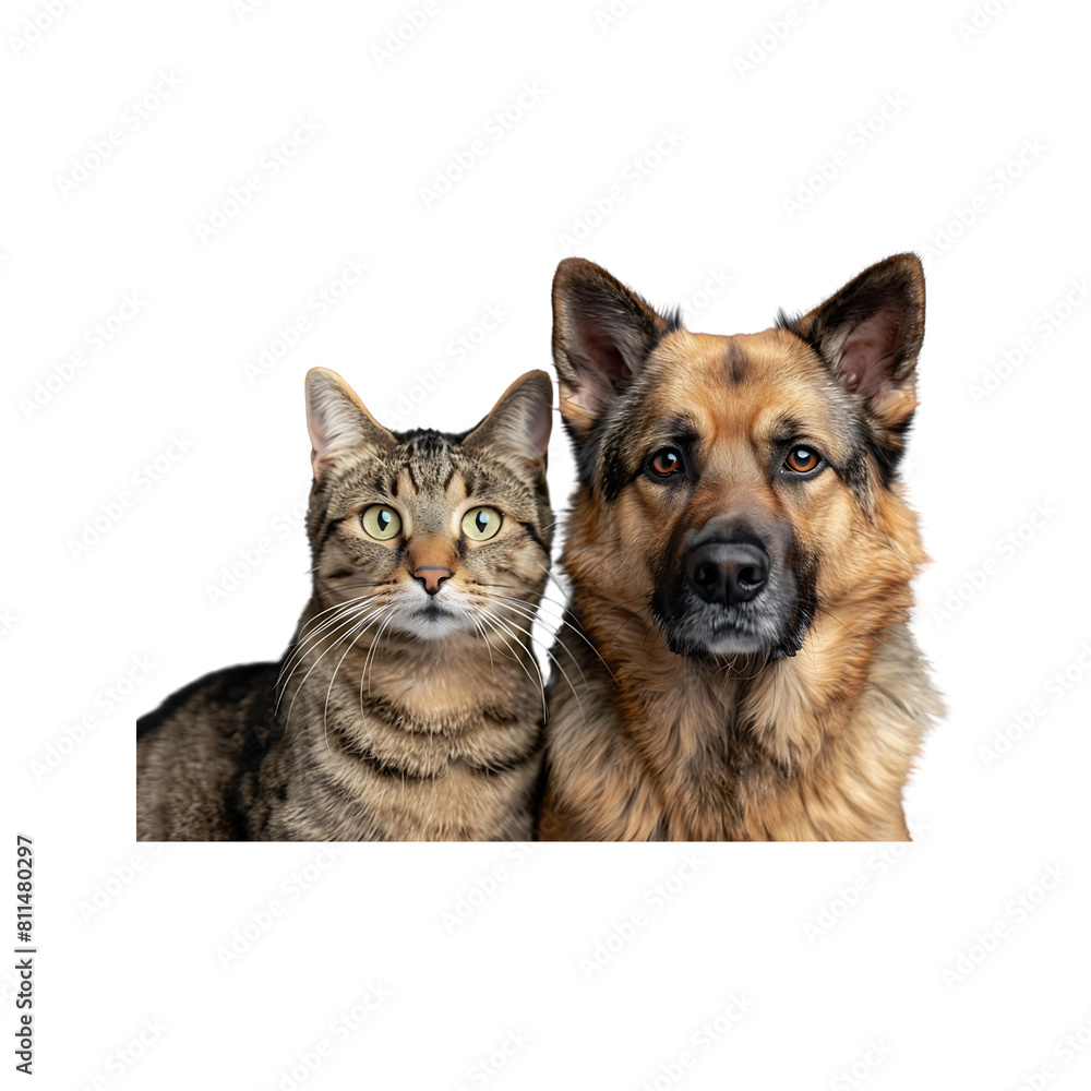 Fototapeta premium To name an image containing a cat and dog, cat and puppy, and a cat and dog isolated, you could use a descriptive and simple phrase like:
