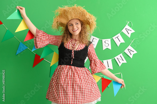 Happy young woman with colo...