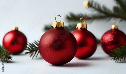 red christmas ball on branch or red christmas ball