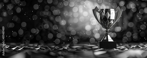 Trophy presentation flat design top view victory theme 3D render black and white