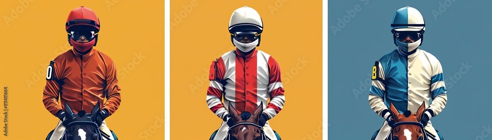Obraz premium Jockey uniforms flat design front view sports theme cartoon drawing Splitcomplementary color scheme