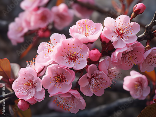 Happy chinese new year greeting with sakura tree