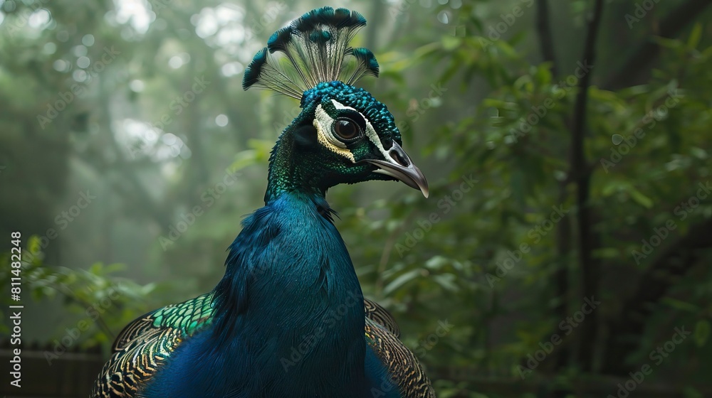 a peacock in front of a forest, pavo real
a peacock in front of a forest, pavo real