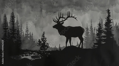 Elk silhouette on a black paper background