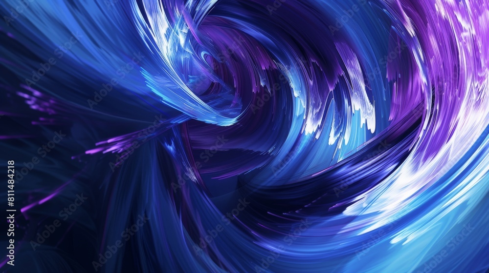A striking abstract background featuring bold strokes of blue, purple, and turquoise swirling together in a harmonious blend of color and motion