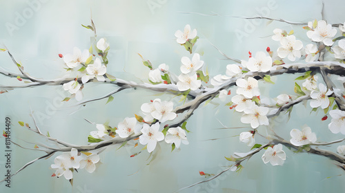 Thick brush strokes impressionistic flower plum blossom background poster decorative painting 