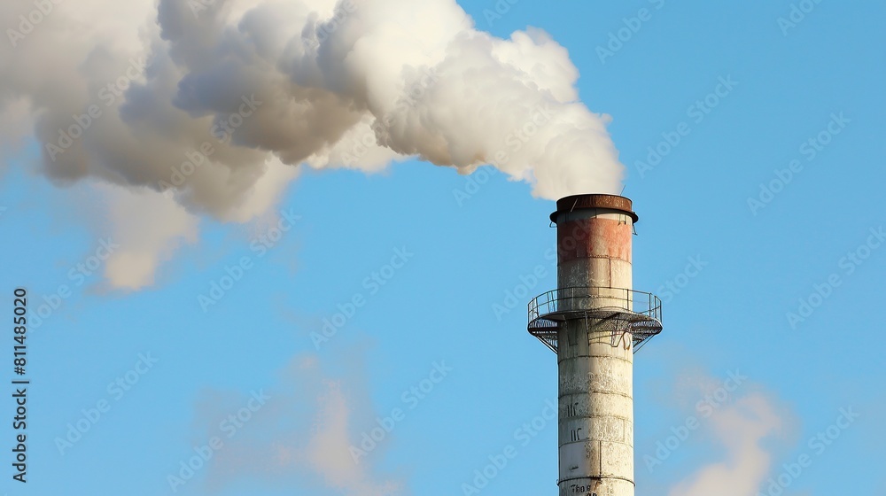 Thick smoke billowing from industrial chimney, environmental pollution, concept of reducing carbon emissions, ideal for environmental awareness campaigns and educational materials. Thick smoke billowing from industrial chimney, environmental pollution, concept of reducing carbon emissions, ideal for environmental awareness campaigns and educational materials.