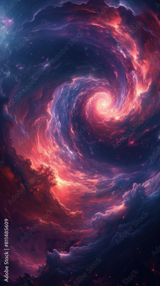Swirling Galaxy Space Clouds Red Purple Night Sky Digital Art Wallpaper, Radiant Contemporary Vertical Game App Artwork Background, Vibrant Backdrop Concept, Web Graphic, Youtube Twitch Banner Design