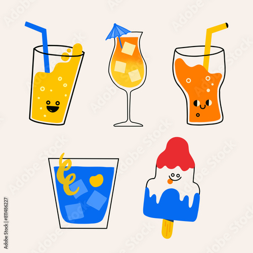 Summer Drink Cocktails Icon Package Seamless Pattern Artwork Modern Vector Background Png Svg
 (ID: 811486227)