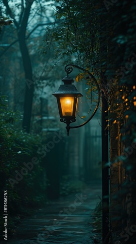 Lamp Post Park Walkway Path Digital Art Wallpaper, Unique Radiant Contemporary Vertical Game App Artwork Background, Vibrant Marketing Backdrop Concept, Web Graphic, Youtube and Twitch Banner Design
