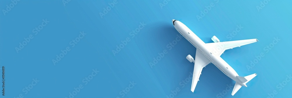 A white airplane on a blue background, in the flat design style with simple shapes and clean lines A white airplane on a blue background, in the flat design style with simple shapes and clean lines
